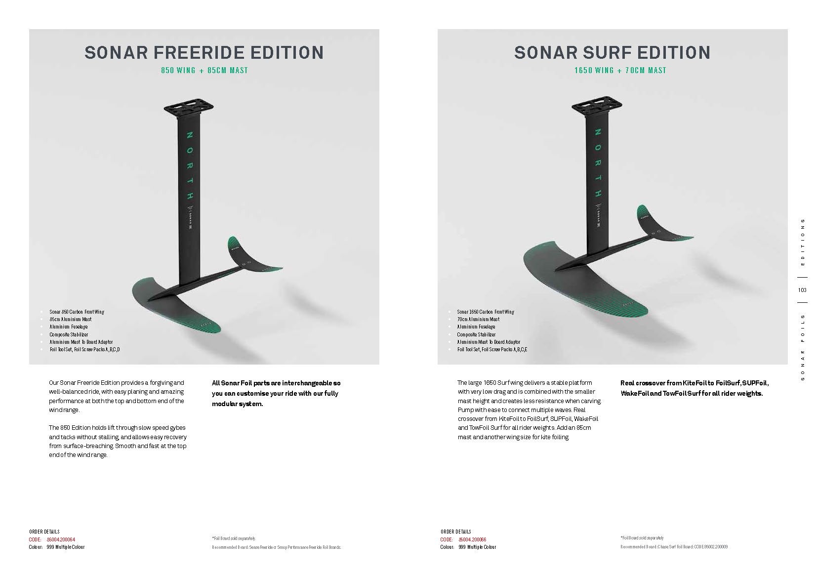 Foils NORTH 2020 : SONAR FREERIDE EDITION et SONAR SURF EDITION
